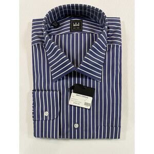 Ike Behar New York Dress Shirt 17.5 35 Blue White Stripe Cotton NWT Vintage